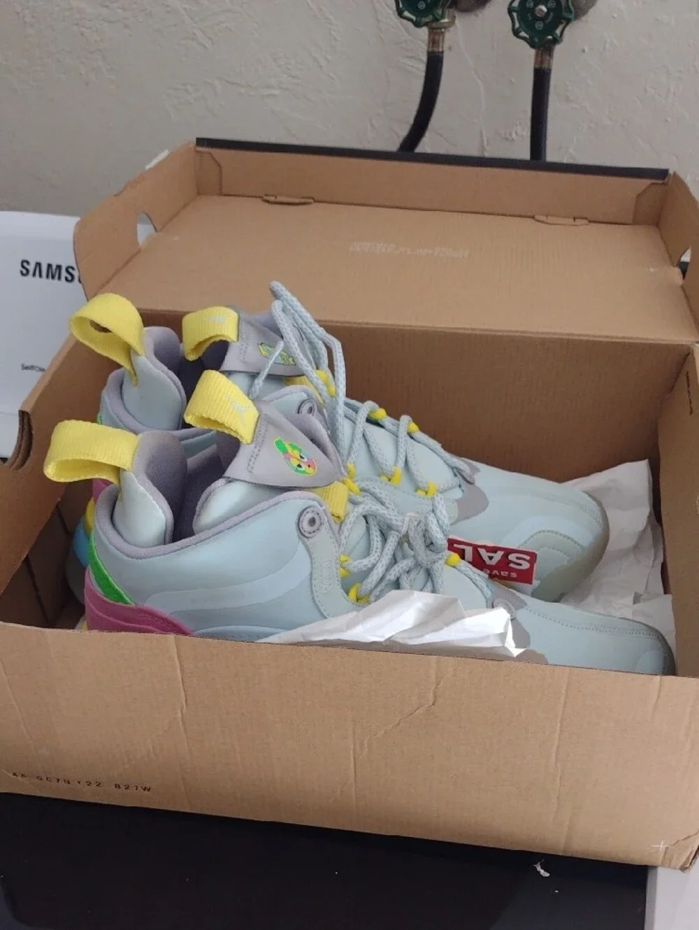 Jordan Kids Light Blue Sneakers with Yellow Accents